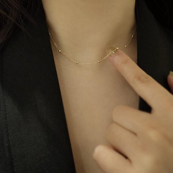 Lightweight Layered 14k Gold Plated Necklace, Dainty Choker with Cubic Zirconia - Picture 7 of 8